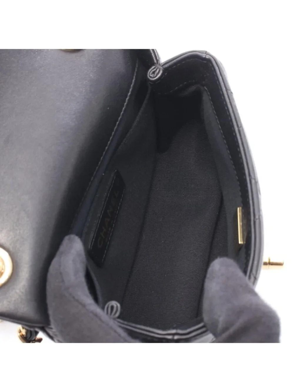Chanel Shoulder Bag Mini Quilted Top Handle Black Lambskin Chain